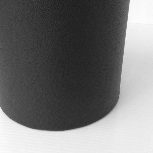 Round Black Leather Wastebasket Detail View