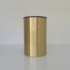 Satin Brass Wastebasket with a Metal Liner Front View