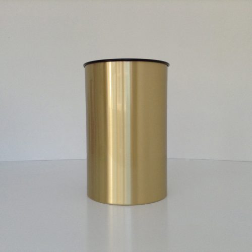 Satin Brass Wastebasket with a Metal Liner Front View