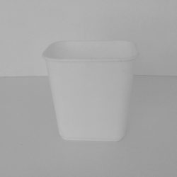 Small White Plastic Wastebasket Front View