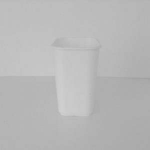 Small White Plastic Wastebasket Side View