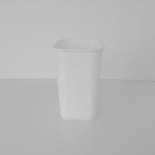 Small White Plastic Wastebasket Side View