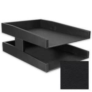 Classic Black Double Leather Letter Tray
