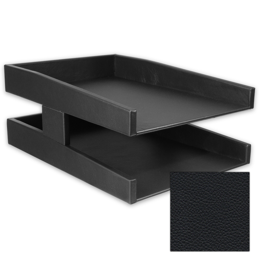 Black Leather Double Letter Tray