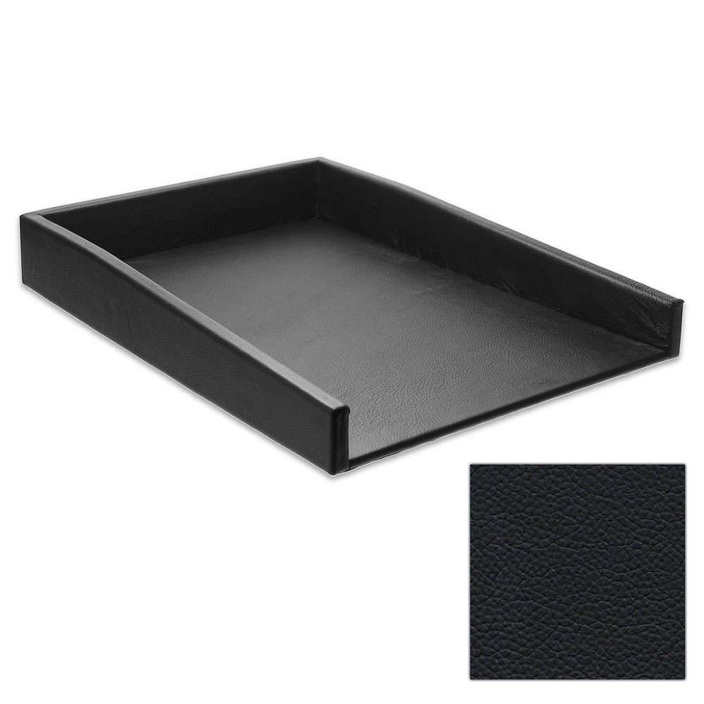 Black Leather Letter Tray Legal Sized, Black Leather Desk Letter Tray
