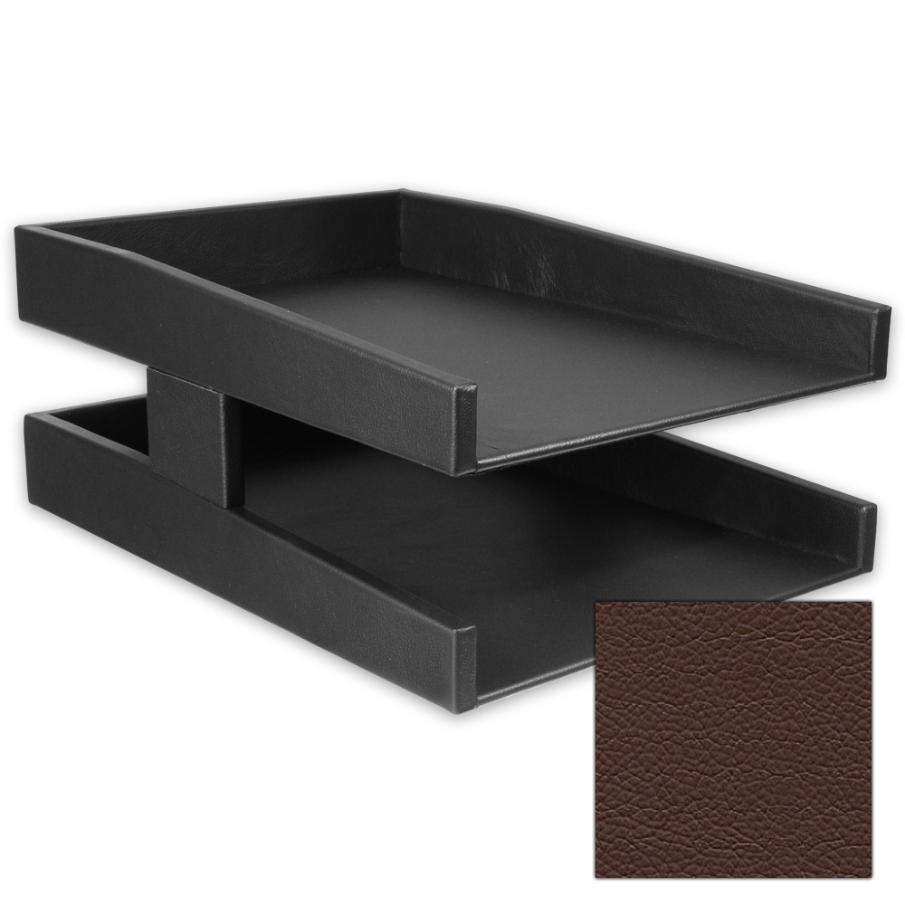 Chestnut Brown Double Leather Letter Tray