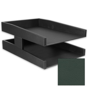 Classic Forest Green Double Leather Letter Tray
