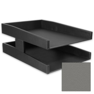 Classic Grey Double Leather Letter Tray