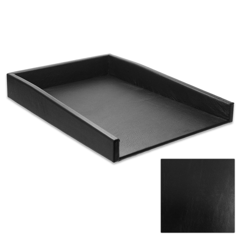 Black Gloss Leather Letter Tray