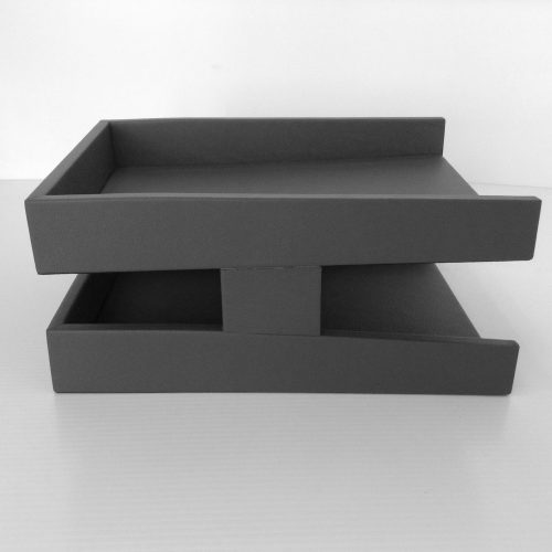 Grey Executive Leather Letter Tray Side
