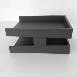 Grey Executive Leather Letter Tray Side