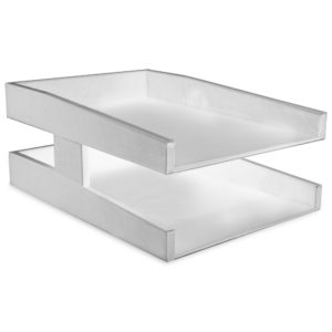 White Double Leather Letter TrayWhite Double Leather Letter Tray