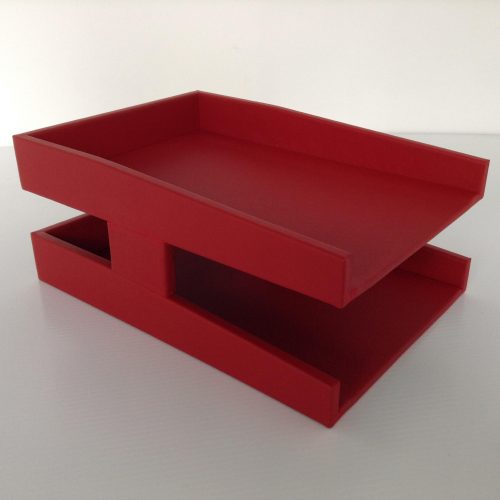 Red Executive Leather Letter Tray