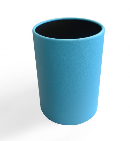 Round Leather Wrapped Metal Wastebasket