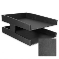 Distressed Anthracite Leather Double Letter Tray
