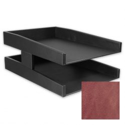 Distressed Garnet Leather Double Letter Tray