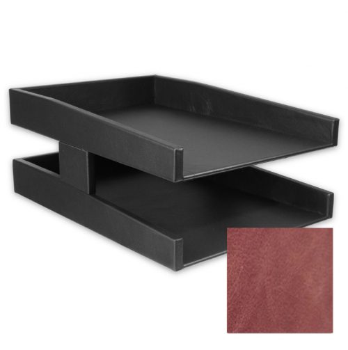 Distressed Garnet Leather Double Letter Tray