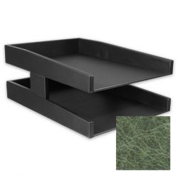Distressed Green Leather Double Letter Tray
