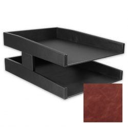 Distressed Russet Leather Double Letter Tray