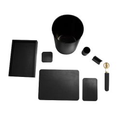 8 Piece Glazed Leather Desk Set